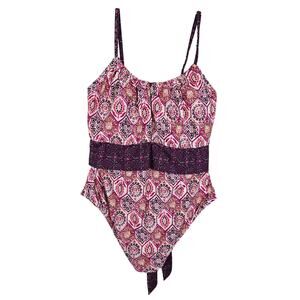 Venus Pink Purple Floral No Underwire Built in Bra Swimsuit Women's 16